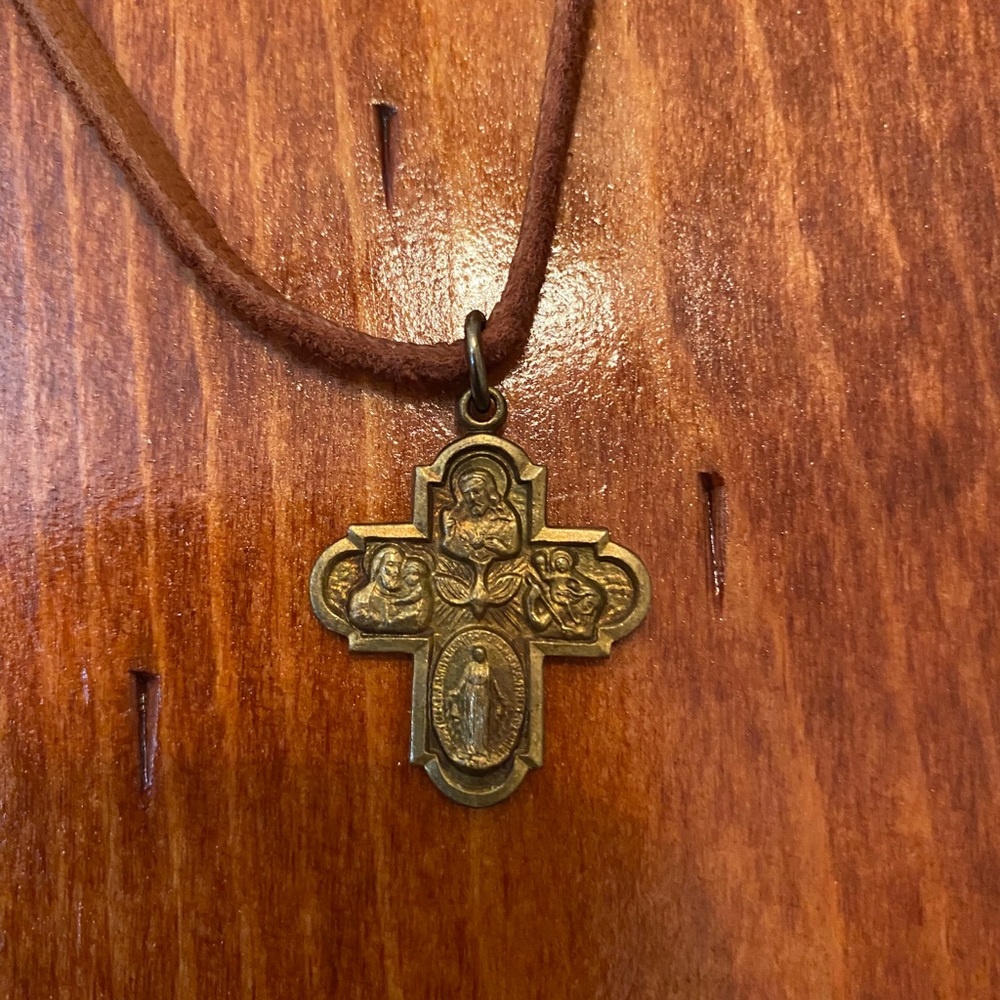 Twigs Jewels long leather Catholic cross necklace